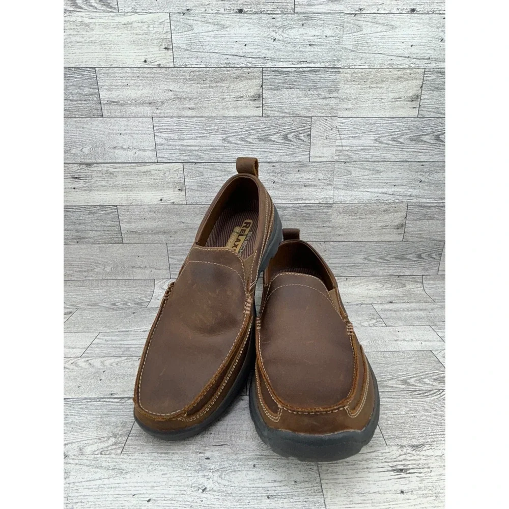 Skechers Relaxed Fit Mens Brown Leather Slip On Loafer Shoes Size 8.5‎ 63697